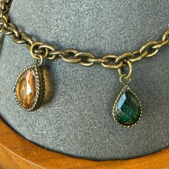 LAILA ROWE Antiqued Bronze Multicolor Small Teardrop Charm 7.5-8.5" Bracelet - Picture 8 of 9